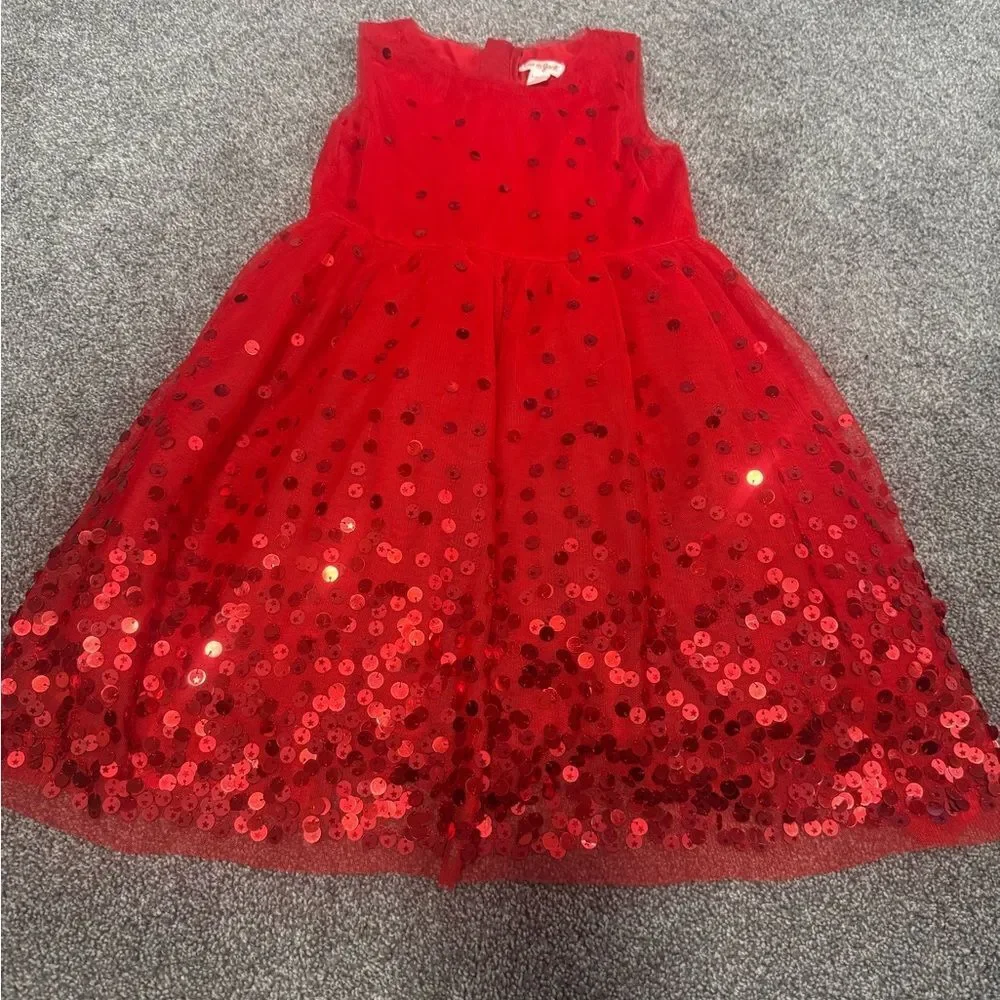 Cat & Jack Bright Red Sequin Party Dress Sz 6/S